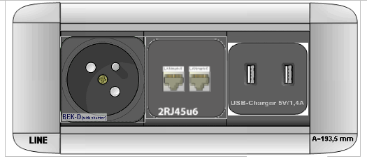 1 PC, 1 RJ45, 2 USB Charger
